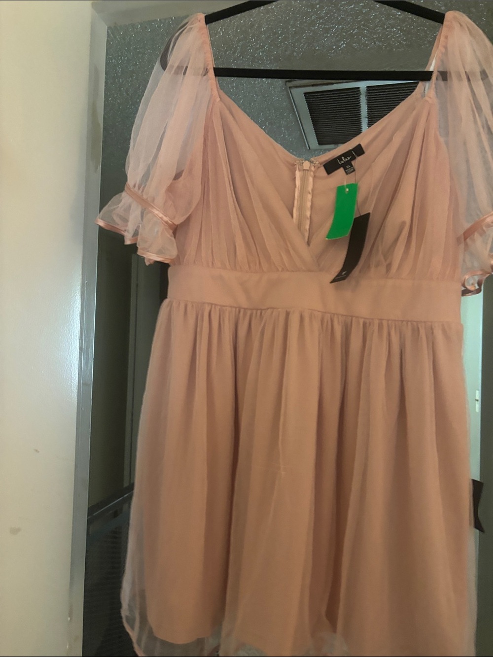 Lulu's Blush Pink Mini Dress with Sheer Flutter Sleeves